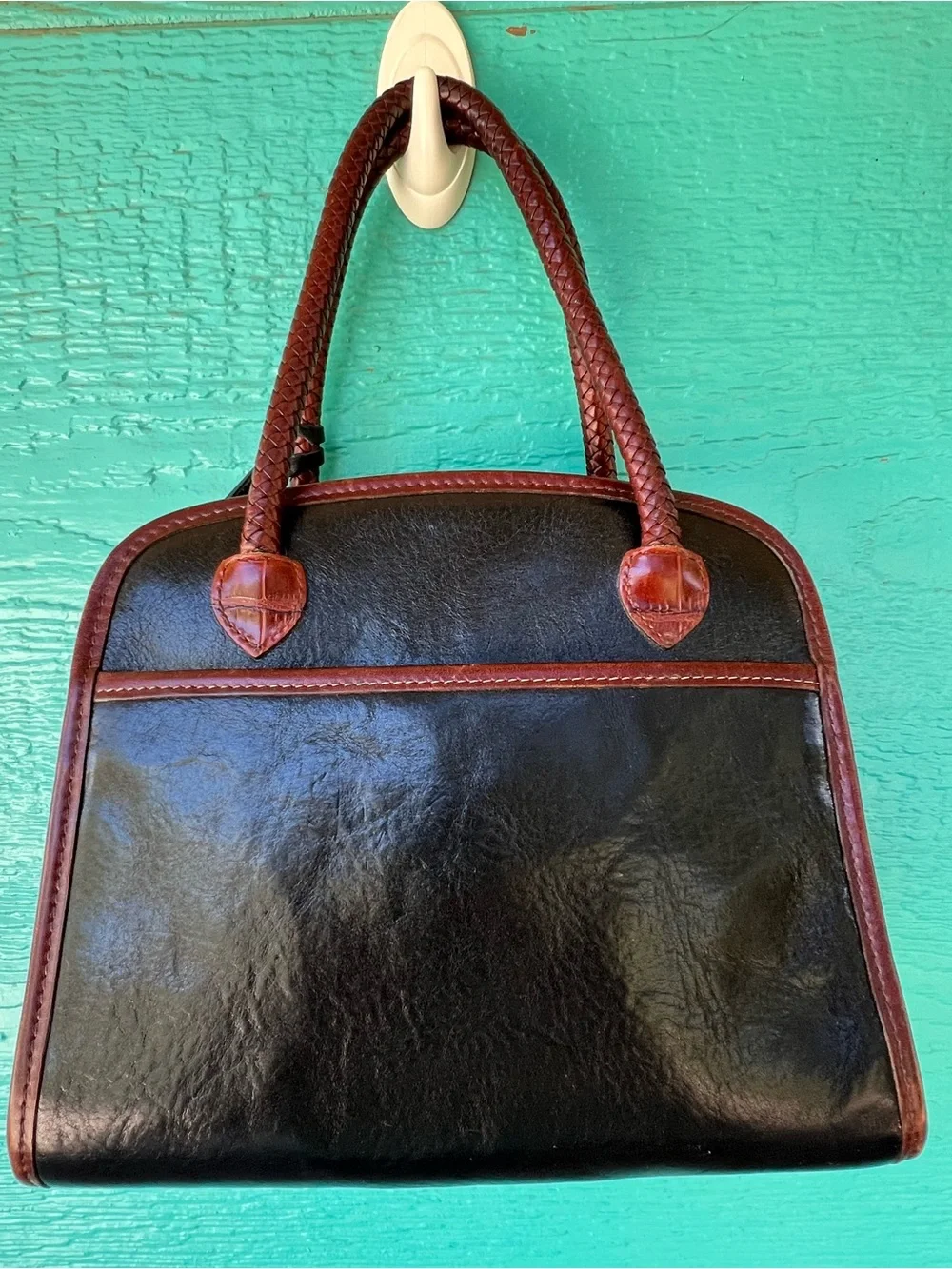 Brighton Chantilly Satchel Dome Handbag Black Brown Leather Victorian Embellishe